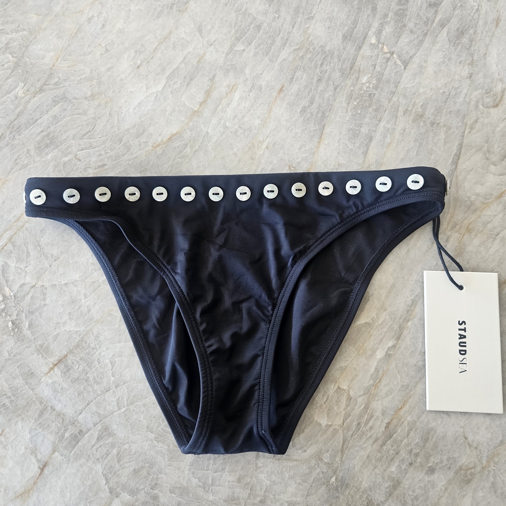 STAUD Black Bikini Bottom with White Accents